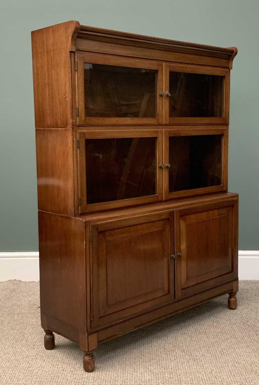 MAHOGANY LIBRARY BOOKCASE having four glazed upper doors over two cupboards, 119 (h) x 89 (w) x - Image 5 of 6