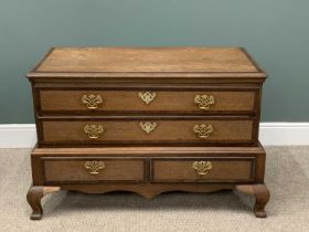 19TH CENTURY OAK CHEST being a section removed with two long drawers over two short drawers, brass