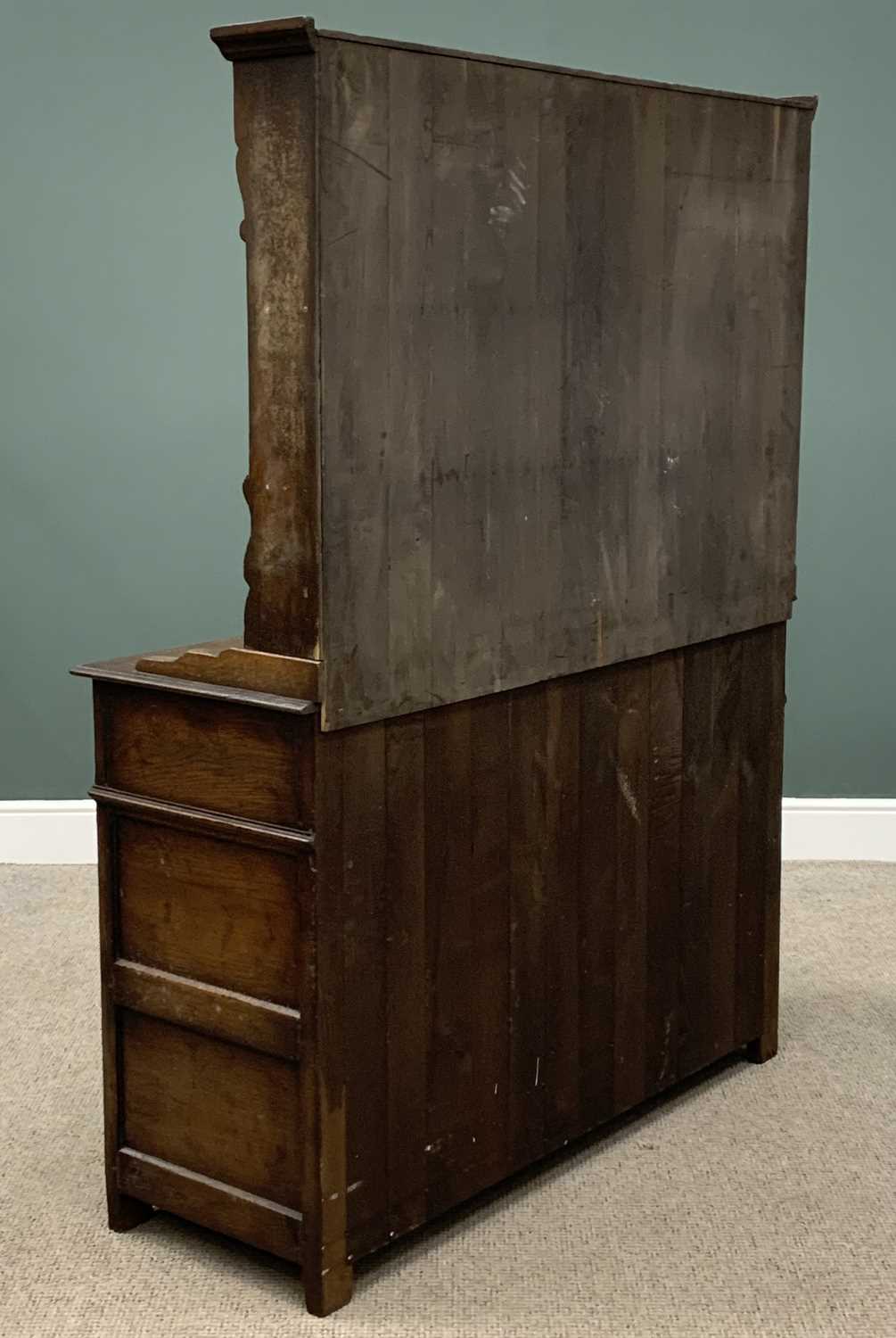 20TH CENTURY OAK DRESSER, two shelf rack, the base with two drawers over two cupboard doors, - Image 2 of 4