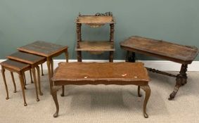 ANTIQUE WALNUT FURNITURE to include three-tier whatnot, 97 (h) x 54 (w) x 37cms (d), nest of three