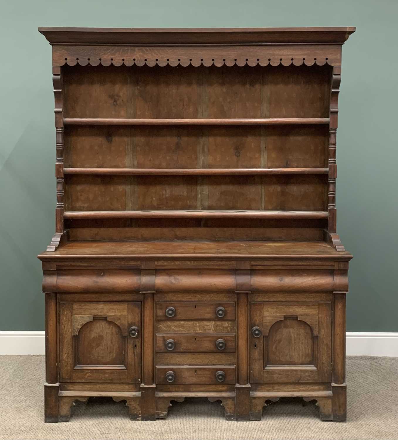 UNUSUAL NORTH WALES MAHOGANY & OAK VICTORIAN DRESSER the three shelf rack with unusual carved and
