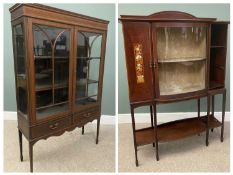 TWO EDWARDIAN MAHOGANY CHINA CABINETS comprising one with twin glazed doors over two drawers with
