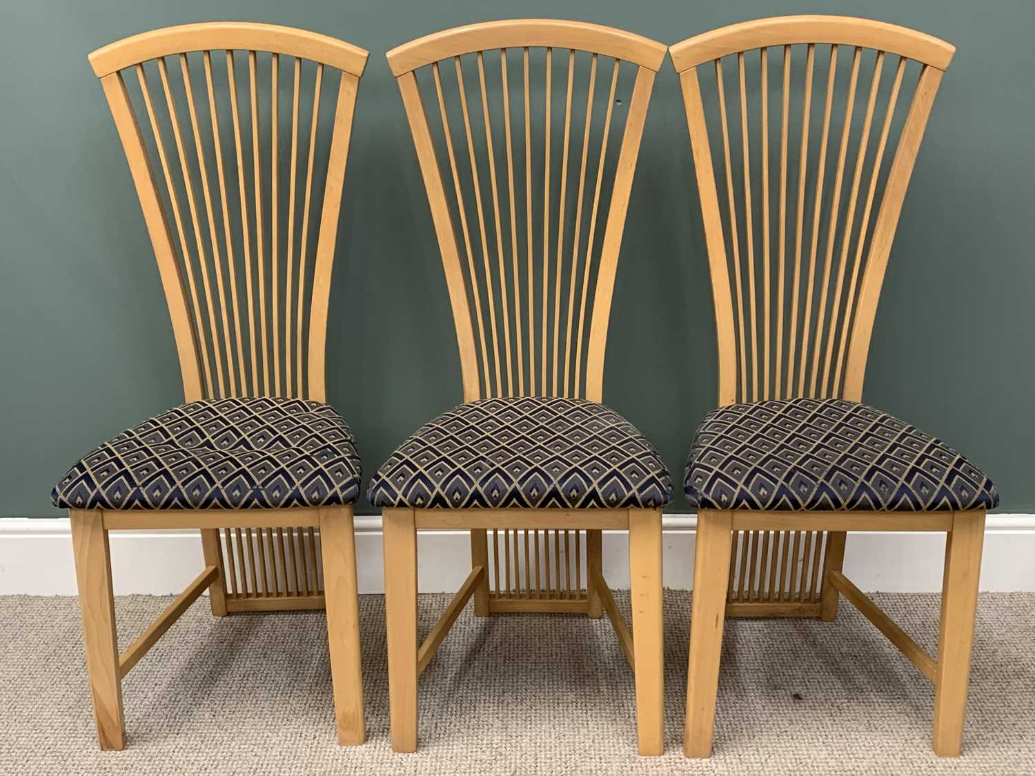 SET OF SIX MODERN DINING CHAIRS with tall tapering comb backs, 115cms (h), 47cms (w), 44cms (d) - Image 3 of 4