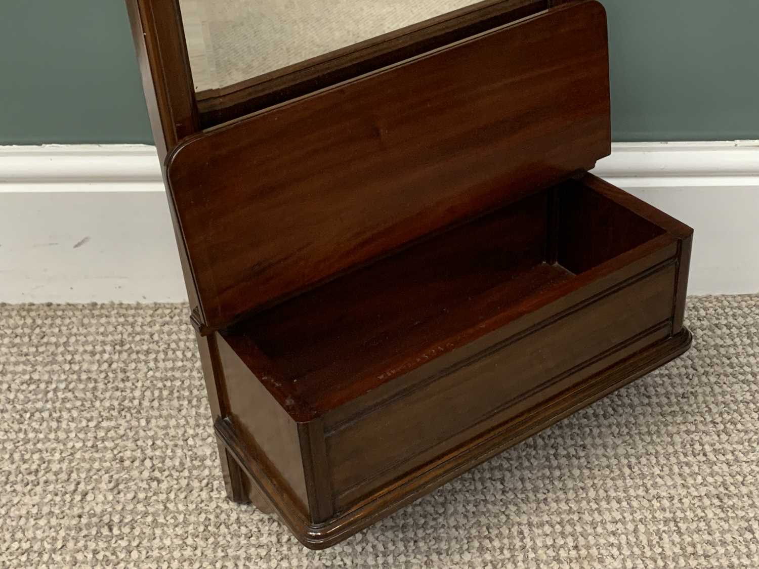 VICTORIAN MAHOGANY WALL MIRROR, with base drawer and bevelled glass, 66 (h) x 35 (w) x 17?cms (d) - Image 2 of 3