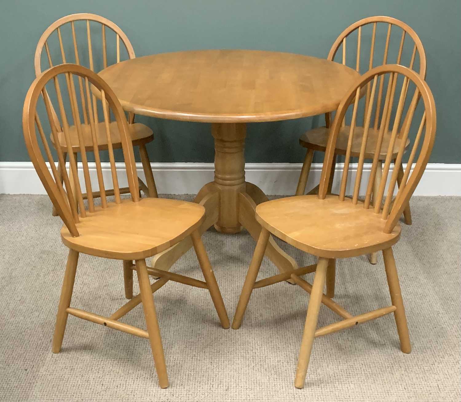 MODERN BREAKFAST TABLE & FOUR HOOP BACK CHAIRS, the table, 76 (h) x 108cms (diam.), the chairs 93 ( - Image 2 of 3