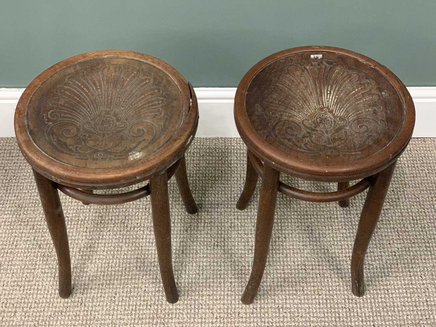 FURNITURE GROUP to include pair of bentwood stools, two carved spinning chairs, two further - Image 6 of 6