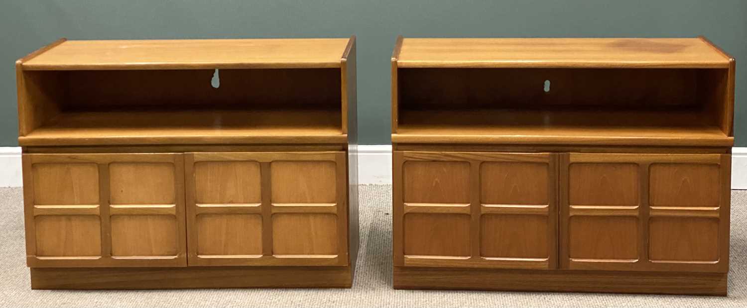 PAIR OF NATHAN 'SQUARES' MID-CENTURY SIDEBOARDS in teak with base cupboards, 76 (h) x 103 (w) x
