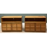 PAIR OF NATHAN 'SQUARES' MID-CENTURY SIDEBOARDS in teak with base cupboards, 76 (h) x 103 (w) x