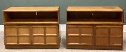 PAIR OF NATHAN 'SQUARES' MID-CENTURY SIDEBOARDS in teak with base cupboards, 76 (h) x 103 (w) x