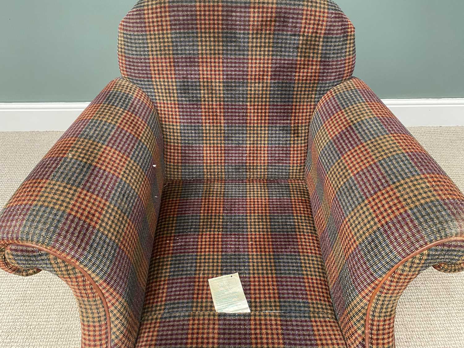 MODERN ARMCHAIR in multicoloured check upholstery, on turned supports, 84 (h) x 104 (w) x 60cms ( - Image 2 of 3