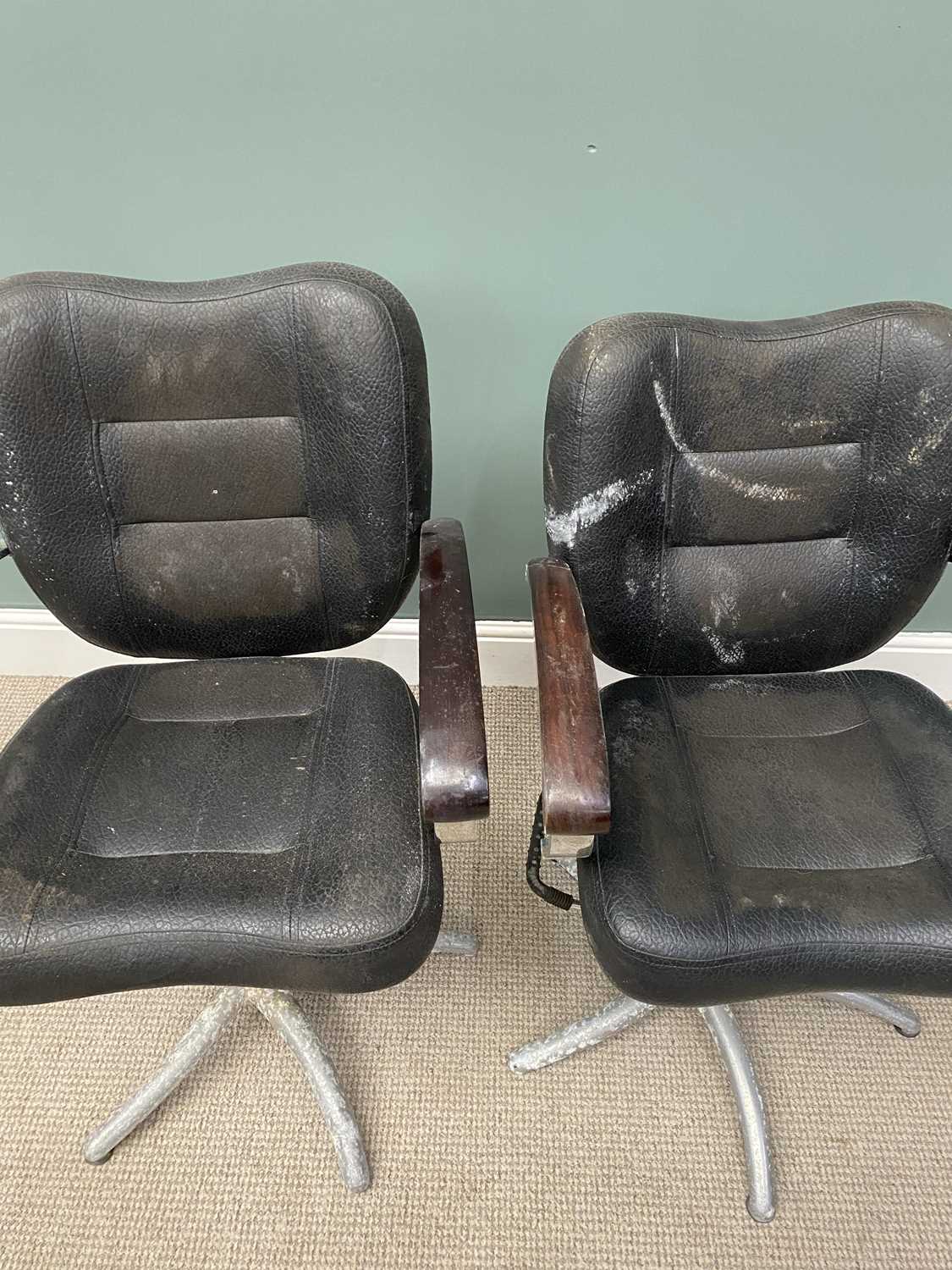 TWO VINTAGE ADJUSTABLE BARBERS' CHAIRS 99 (h) x 60 (w) x 44cms (d) Provenance: private collection - Image 7 of 7