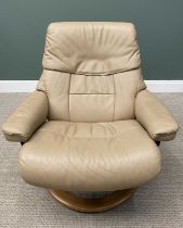 STRESSLESS SWIVEL AND RECLINE ARMCHAIR, in tan leather Provenance: private collection Conwy