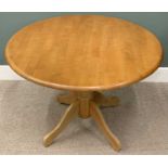 MODERN BREAKFAST TABLE & FOUR HOOP BACK CHAIRS, the table, 76 (h) x 108cms (diam.), the chairs 93 (