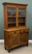 ANTIQUE OAK BOOKCASE CUPBOARD being nicely detailed with carved panels, carved edges, carved