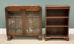 TWO OAK BOOKCASES comprising one with twin glazed doors, 91 (h) x 91 (w) x 22cms (d) the other open,