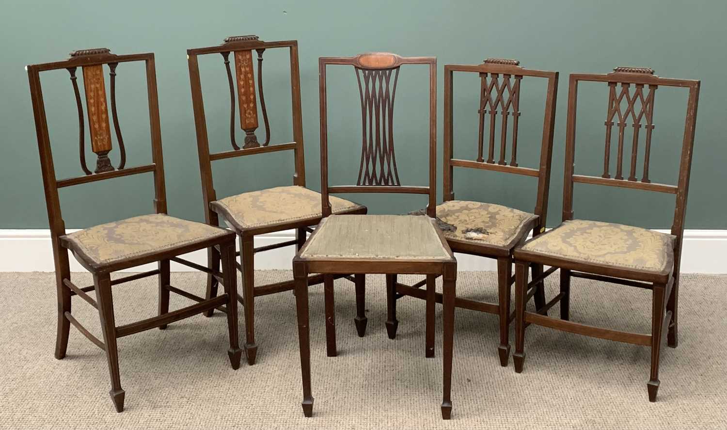 FIVE PARLOUR TYPE CHAIRS two pairs and one single Provenance: private collection Gwynedd