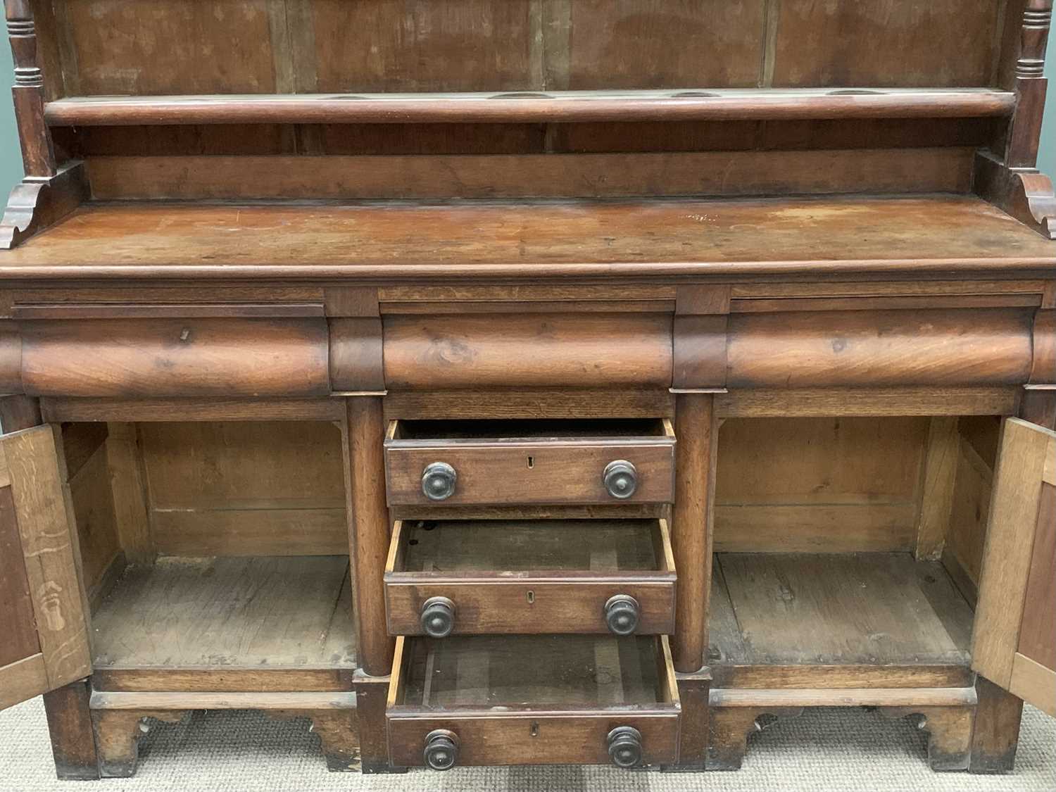 UNUSUAL NORTH WALES MAHOGANY & OAK VICTORIAN DRESSER the three shelf rack with unusual carved and - Image 2 of 6