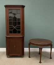TWO ITEMS OF MAHOGANY FURNITURE comprising two-piece floor standing corner cupboard with astragal