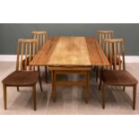 MID-CENTURY EXTENDING TABLE & FOUR CHAIRS, 72 (h) x 150 (w) x 105cms (d) open, 58cms closed