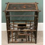 ANTIQUE BAMBOO CANTERBURY Japanese with exotic bird painted shelf, 57 (h) x 34 (w) x 60cms (d)