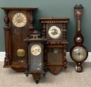 THREE VARIOUS WALL CLOCKS & BANJO BAROMETER Provenance: private collection Conwy