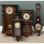 THREE VARIOUS WALL CLOCKS & BANJO BAROMETER Provenance: private collection Conwy