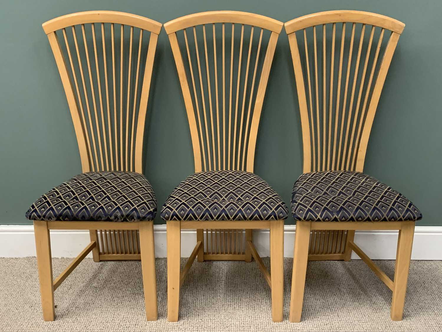SET OF SIX MODERN DINING CHAIRS with tall tapering comb backs, 115cms (h), 47cms (w), 44cms (d) - Image 4 of 4
