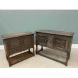 TWO VINTAGE OAK HUTCH TYPE CUPBOARDS, 84 (h) x 106 (w) x 41.5cms (d) and 79 (h) x 84 (w) x 39cms (d)