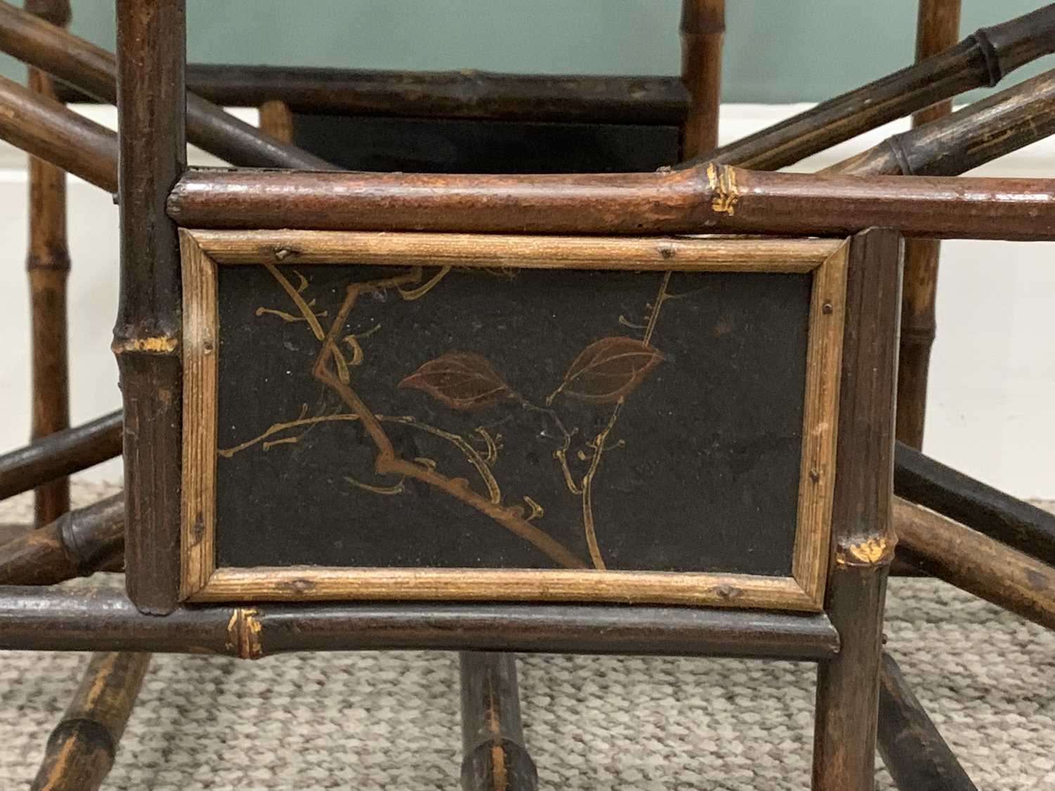 ANTIQUE BAMBOO CANTERBURY Japanese with exotic bird painted shelf, 57 (h) x 34 (w) x 60cms (d) - Image 3 of 5