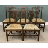 GOOD SET OF FIVE MAHOGANY CHIPPENDALE STYLE DINING CHAIRS with drop-in tapestry seats, 99 (h) x