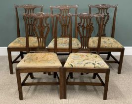 GOOD SET OF FIVE MAHOGANY CHIPPENDALE STYLE DINING CHAIRS with drop-in tapestry seats, 99 (h) x