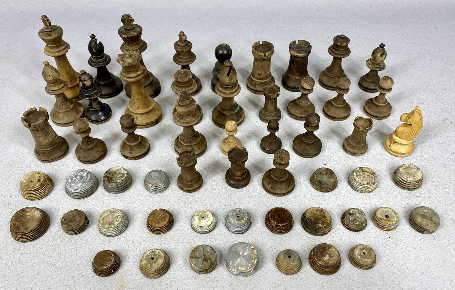 STAUNTON & OTHER CHESS PIECES with a vintage mahogany chess board, 112 weighted plus a further 30 - Image 6 of 8