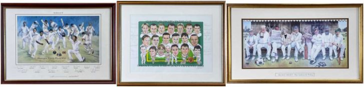 THREE GLAMORGAN COUNTY CRICKET CLUB PRINTS entitled, 'Glamorgan Cricket Club, champions 2002' by