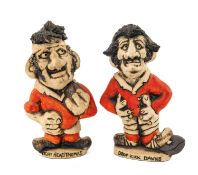 TWO GROGG CARICATURES BY JOHN HUGHES both standing on titled bases, 'Tight Head Thomas' wearing