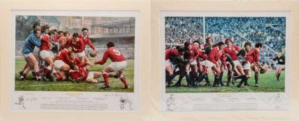 TWO LIMITED EDITION RUGBY INTEREST COLOUR PRINTS including, Peter Cornwell limited edition (594/600)