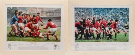 TWO LIMITED EDITION RUGBY INTEREST COLOUR PRINTS including, Peter Cornwell limited edition (594/600)