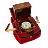 LATE 20TH C. RUSSIAN POLJOT 2-DAY MARINE CHRONOMETER, no. 21751, 3-piece stained beech box with
