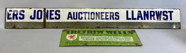 TWO VINTAGE ENAMEL ADVERTISING SIGNS Trefriw Wells North Wales Richest Sulphur - From Waters