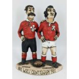 RARE GROGG CARICATURE BY JOHN HUGHES of Welsh rugby union players A. J. Gould and Gareth Edwards