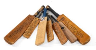 SEVEN SIGNED SOUVENIR CRICKET BATS comprising (1) 'South African Touring Team 1955' (2) England