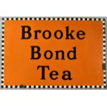 VINTAGE ENAMEL ADVERTISING SIGN Brooke Bond Tea, black lettering, orange ground, black and white