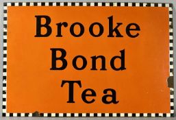 VINTAGE ENAMEL ADVERTISING SIGN Brooke Bond Tea, black lettering, orange ground, black and white