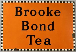 VINTAGE ENAMEL ADVERTISING SIGN Brooke Bond Tea, black lettering, orange ground, black and white