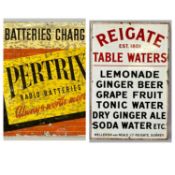 VINTAGE ENAMEL ADVERTISING SIGN & AN ALUMINIUM ADVERTISING SIGN, Reigate Table Waters, Est. 1801