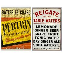 VINTAGE ENAMEL ADVERTISING SIGN & AN ALUMINIUM ADVERTISING SIGN, Reigate Table Waters, Est. 1801