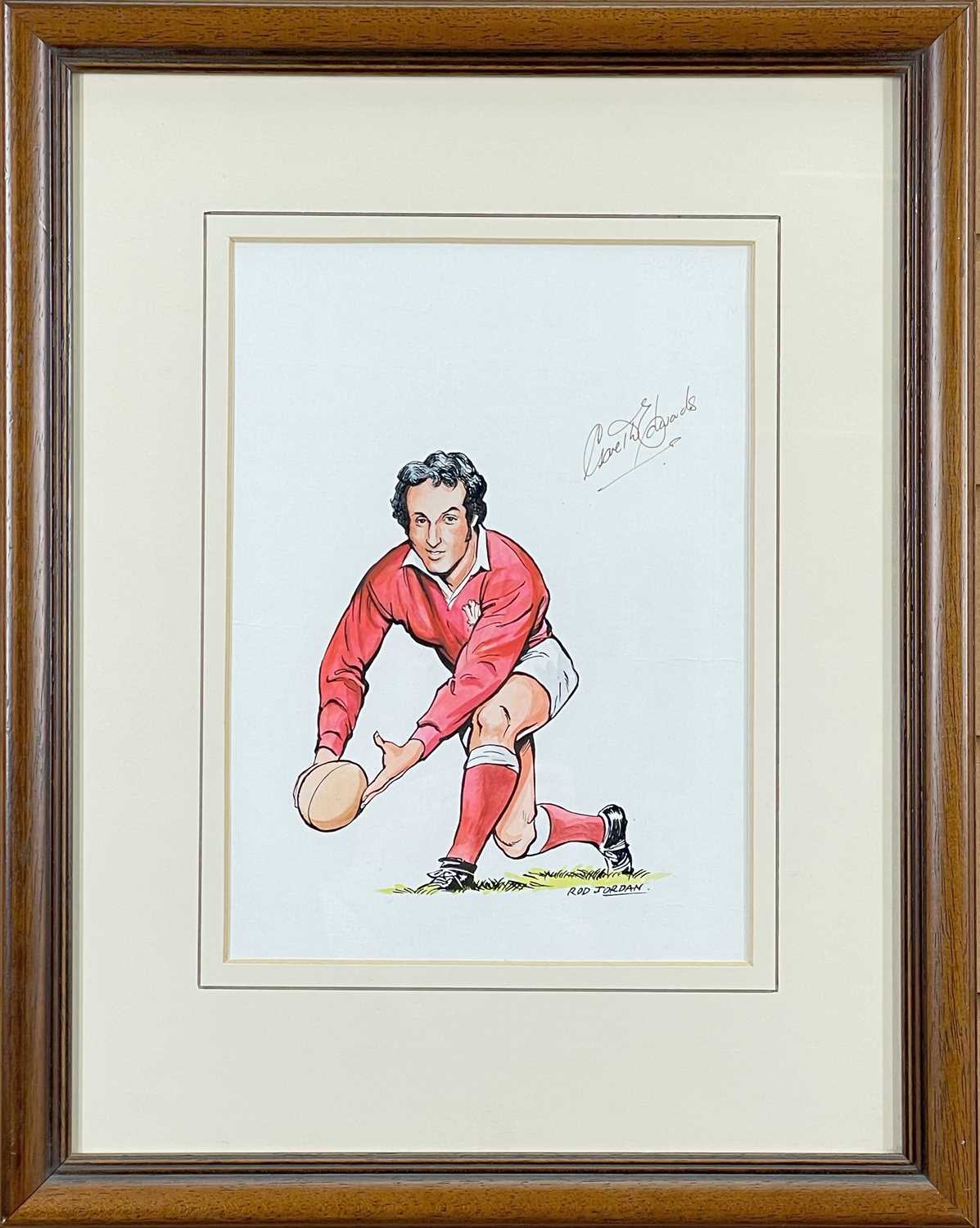 ROD JORDON mixed media - two signed caricatures of Welsh rugby legends Sir Gareth Edwards and the - Image 2 of 3