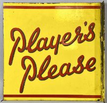VINTAGE ENAMEL DOUBLE-SIDED SIGN, Player's Please, red lettering to a yellow ground, wall mount