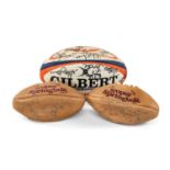 THREE SIGNED SUPPORTER RUGBY UNION BALLS comprising two smaller 'Super Springbok' balls with