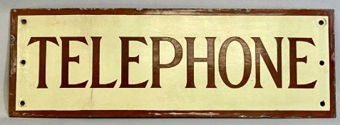 VINTAGE ENAMEL ADVERTISING SIGN, Telephone, brown lettering and border, cream ground, 20.5 x