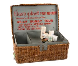 1964 WALES-SOUTH AFRICA RUGBY TOUR FIRST AID CHEST, painted grey metal box with removeable tray